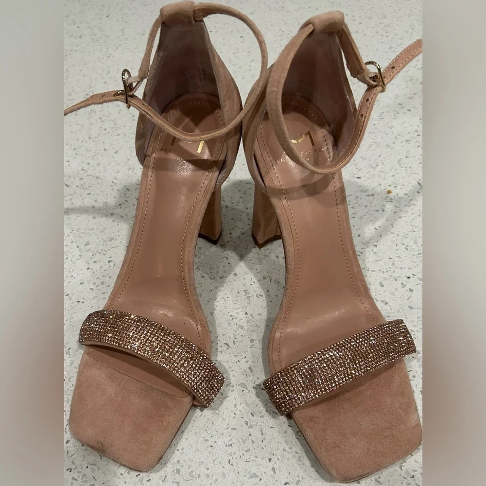 Mark fisher Angelo pink suede rhinestone women’s 4 inch heel sandal size 6.5 M